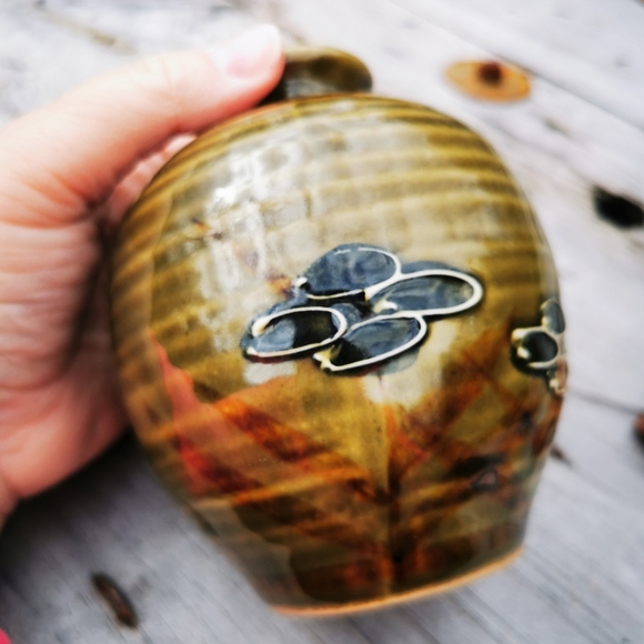 Vintage Abstract Floral Striped Pottery Vase - Picture 9 of 14